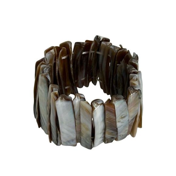 Lot Of 2 Vtg MOP Abalone Seashell Bracelet Silver-tone & Multicolor Dyed Stretch - Picture 4 of 7